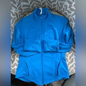 Lululemon full zip, sleek bright blue jacket.